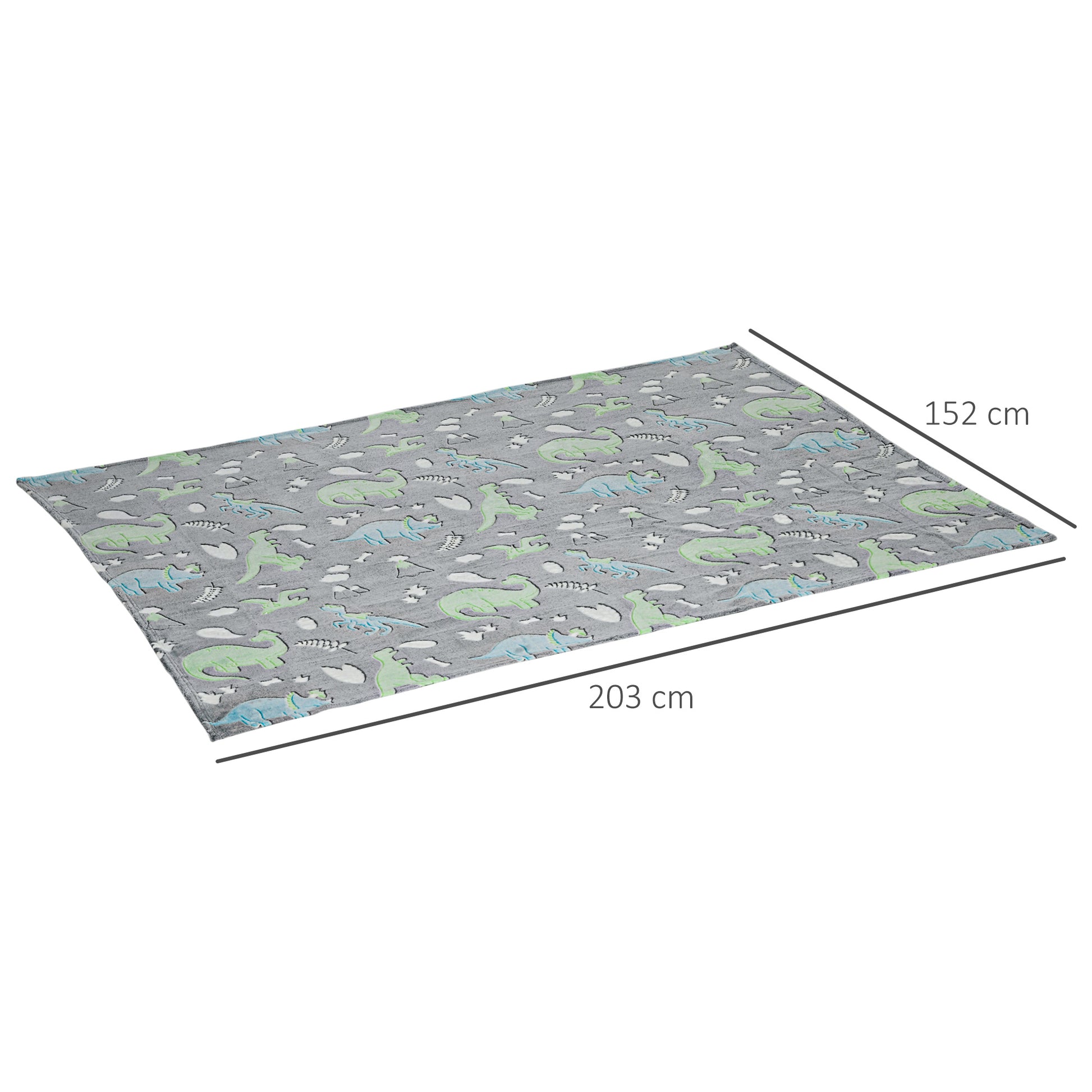 HOMCOM Glow in The Dark Flannel Fleece Throw Blanket, Fluffy Warm Throw Blanket, Kids Dinosaur Luminous Blanket, 203x153cm, Grey