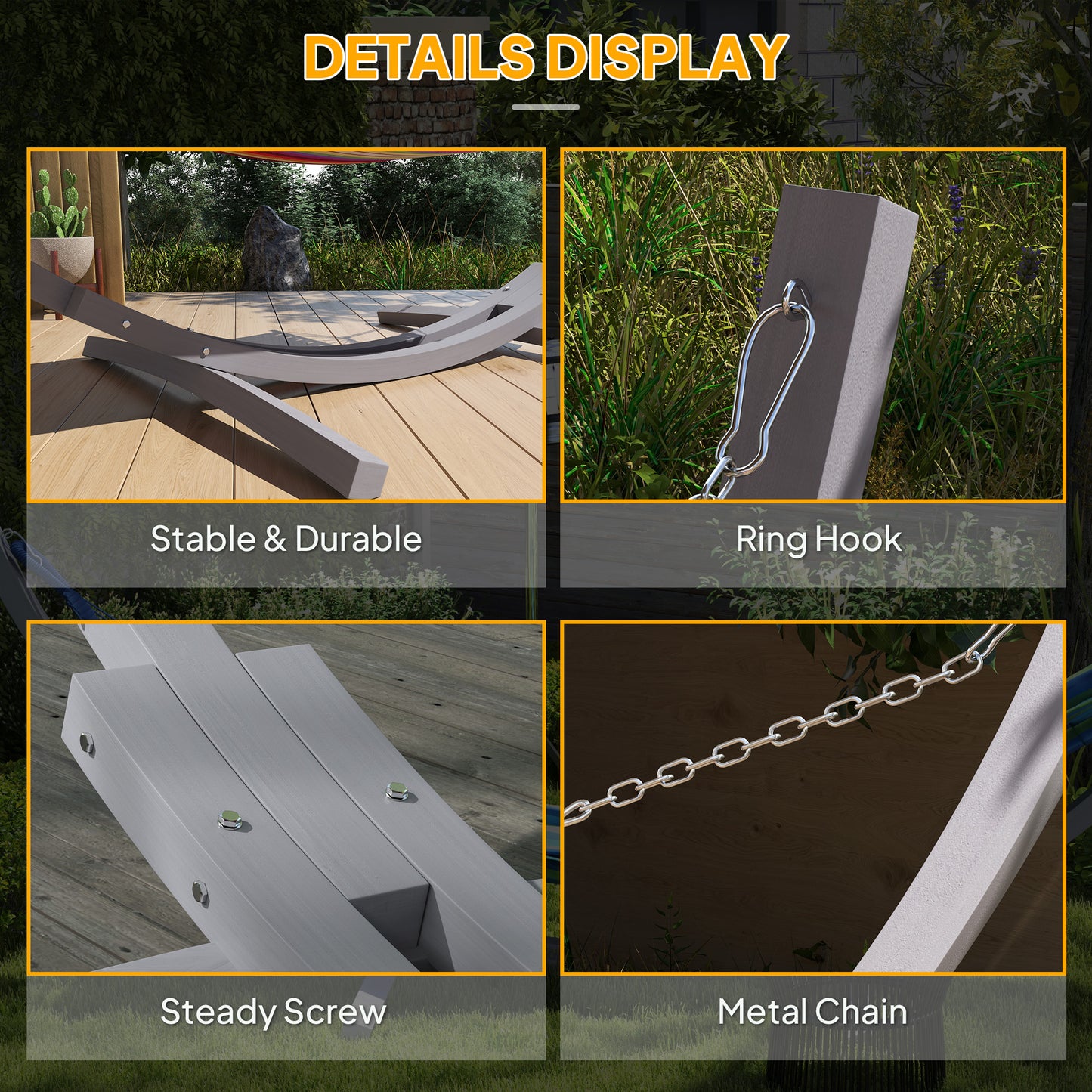 Outsunny 3.25m Wooden Hammock Stand Universal Fit Garden Picnic Camp Accessories, Grey