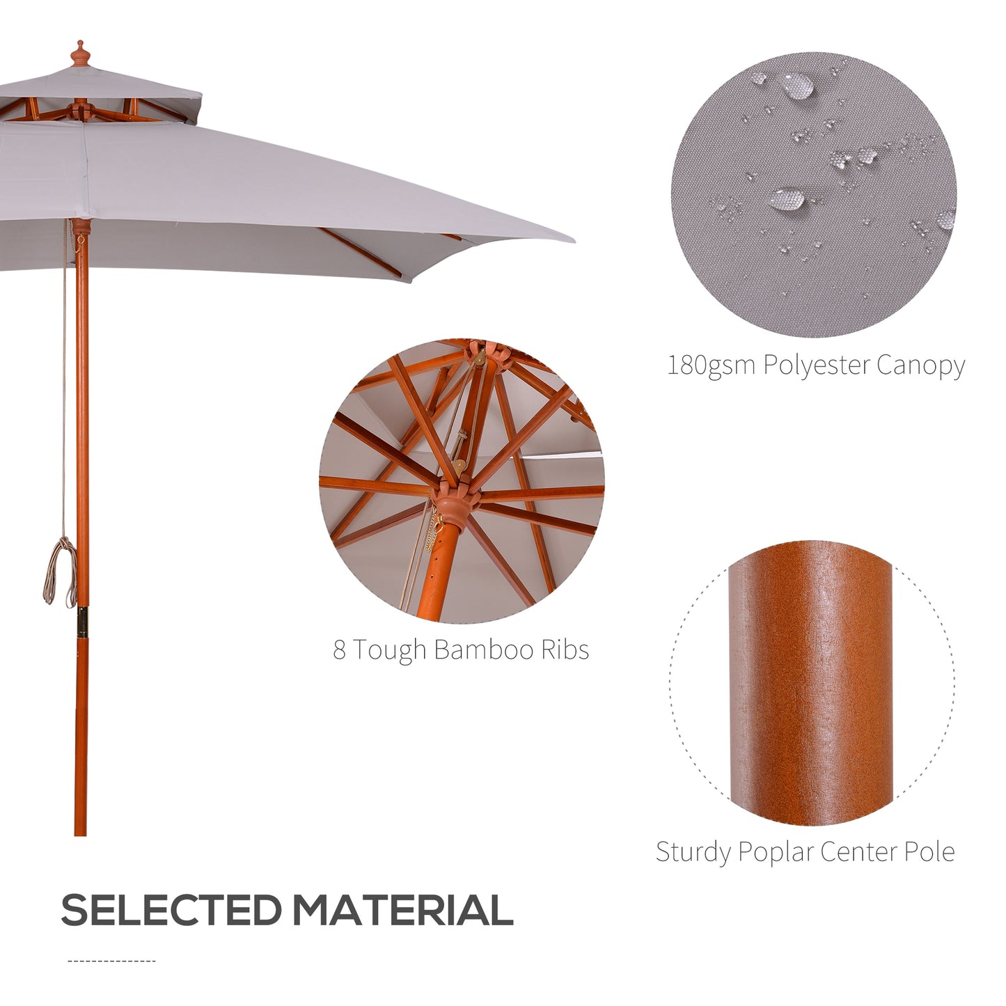 Outsunny 3 m Square Canopy Parasol - Grey