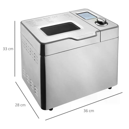 HOMCOM 25 in 1 Bread Machine 0.9 KG Capacity Programmable Stainless Steel Dough Maker with Auto Fruit Nut Dispenser Nonstick Pan 3 Loaf Sizes, 550W