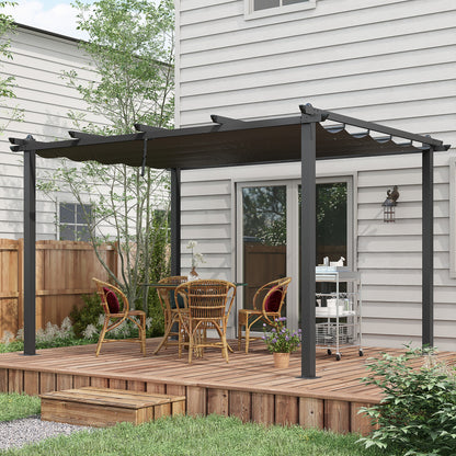 Outsunny 3 x 4m Aluminium Pergola, with Retractable Roof - Dark Grey