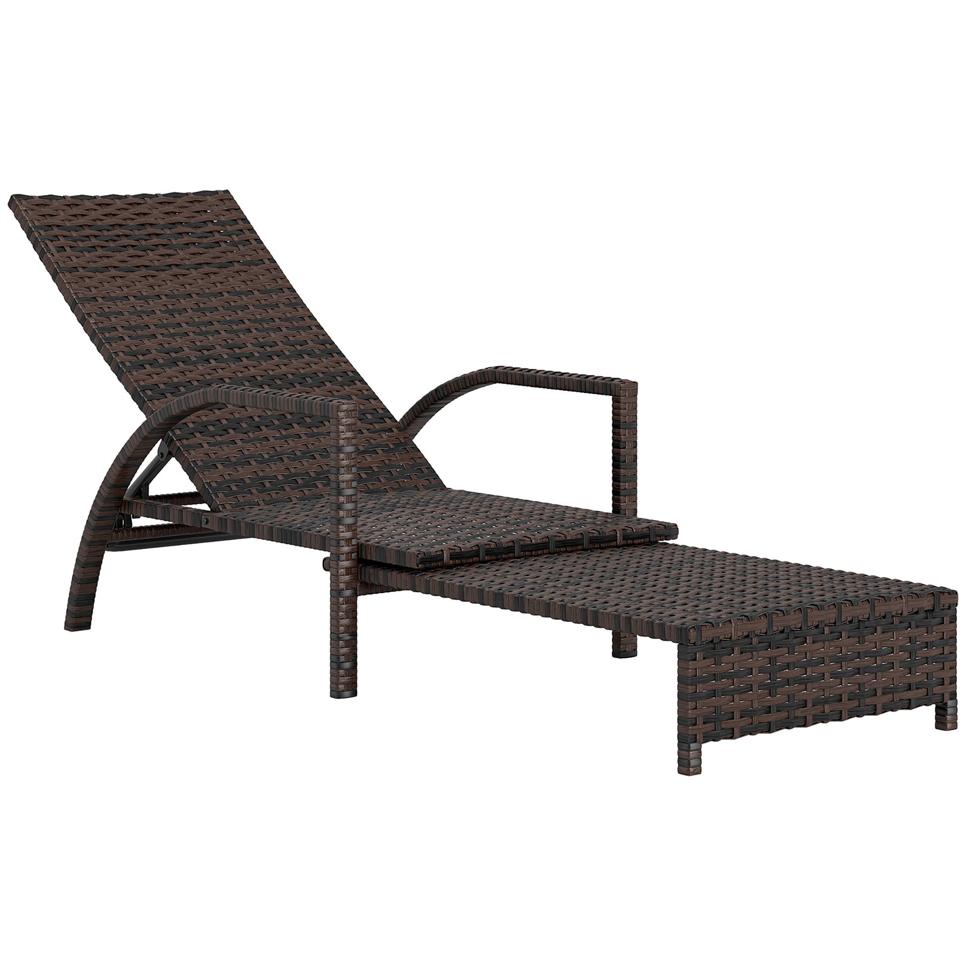 Outsunny Reclining Rattan Lounger, with Extending Footrest - Brown