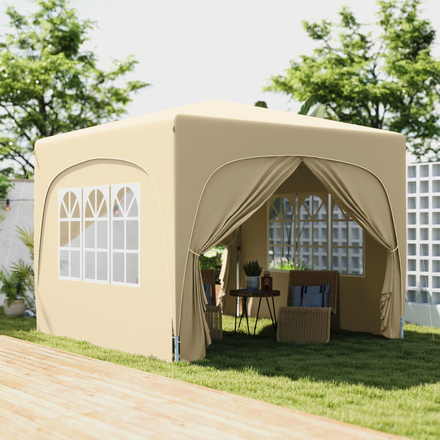 Outsunny 3 x 3m Pop-Up Gazebo Shelter, with Accessories - Sand