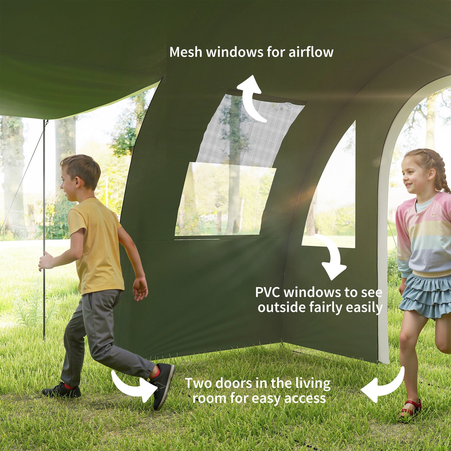 Outsunny 5-6 Man Camping Tent with 2 Room, Floor and Carry Bag - Green