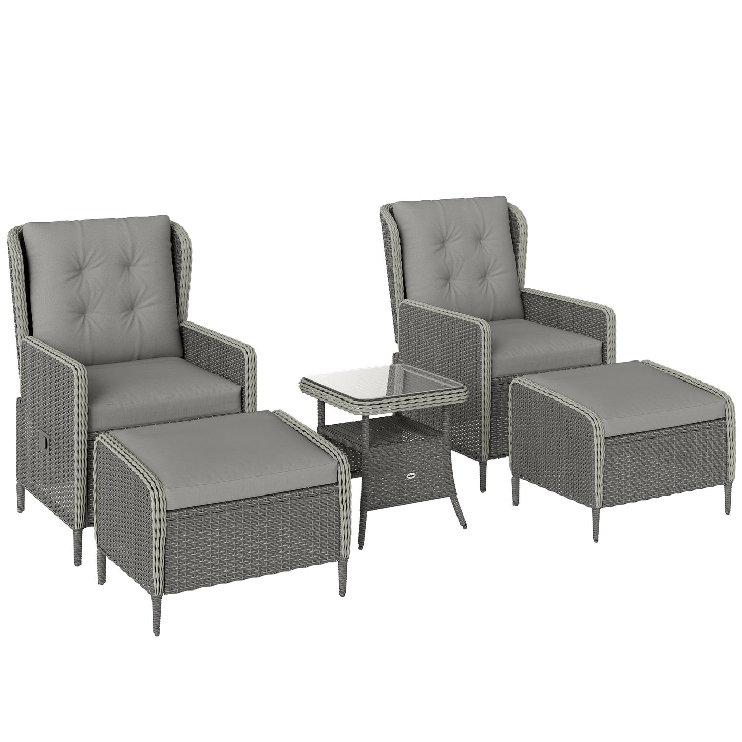 Outsunny Five-Piece Reclining Rattan Chair Set - Charcoal Grey
