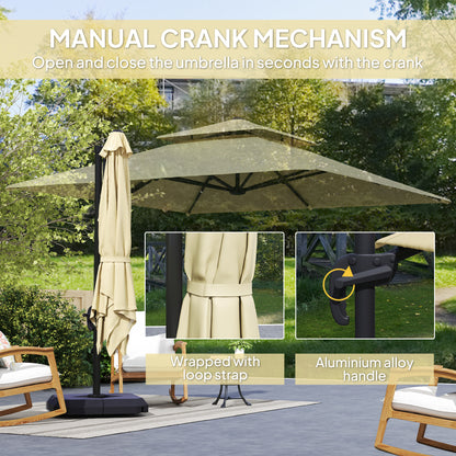 Outsunny 2.7 x 2.7(m) Cantilever Parasol with Aluminium Frame, Crank and Tilt, 360-Degree Rotation, Double Top Garden Umbrella with Base and Cover, Khaki