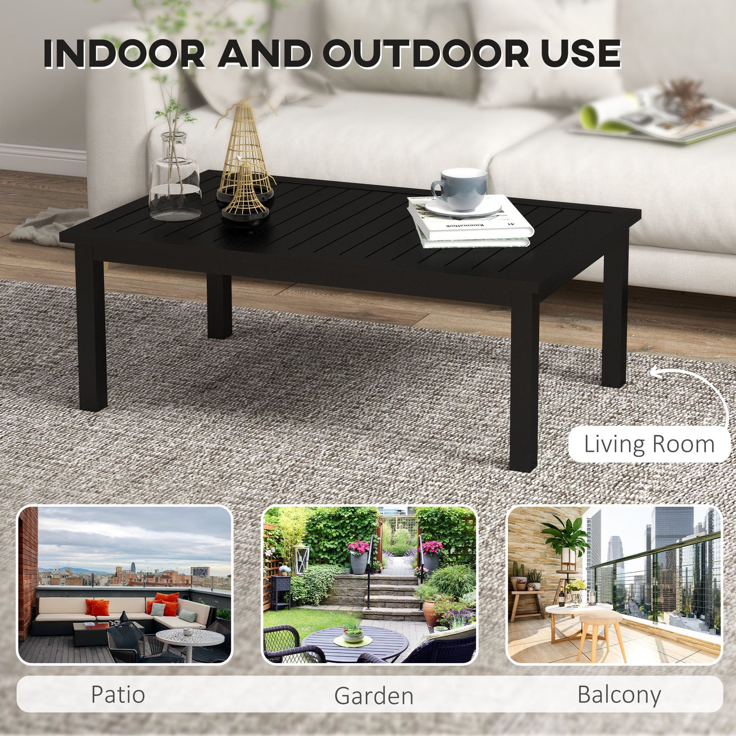 Outsunny 100cm x 60cm Aluminium Outdoor Coffee Table - Black