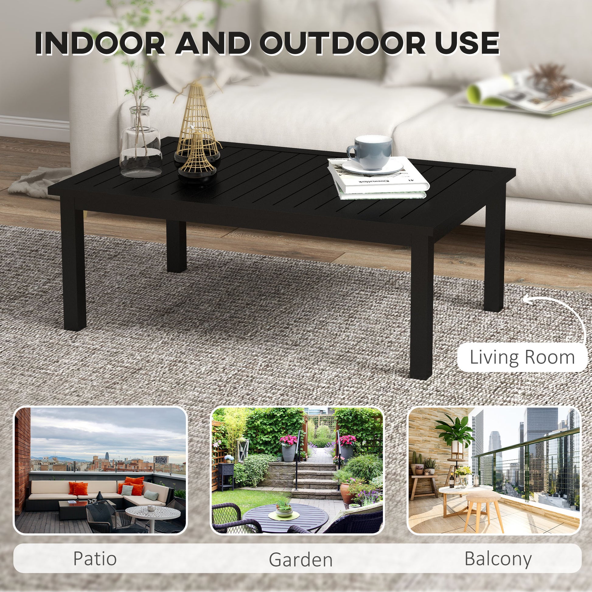 Outsunny 100cm x 60cm Aluminium Outdoor Coffee Table - Black