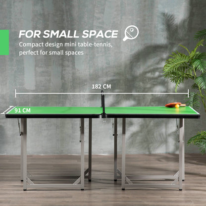HOMCOM 182cm Mini Tennis Table Folding Ping Pong Table with Net Multi-Use Table for Indoor Outdoor Game, Green