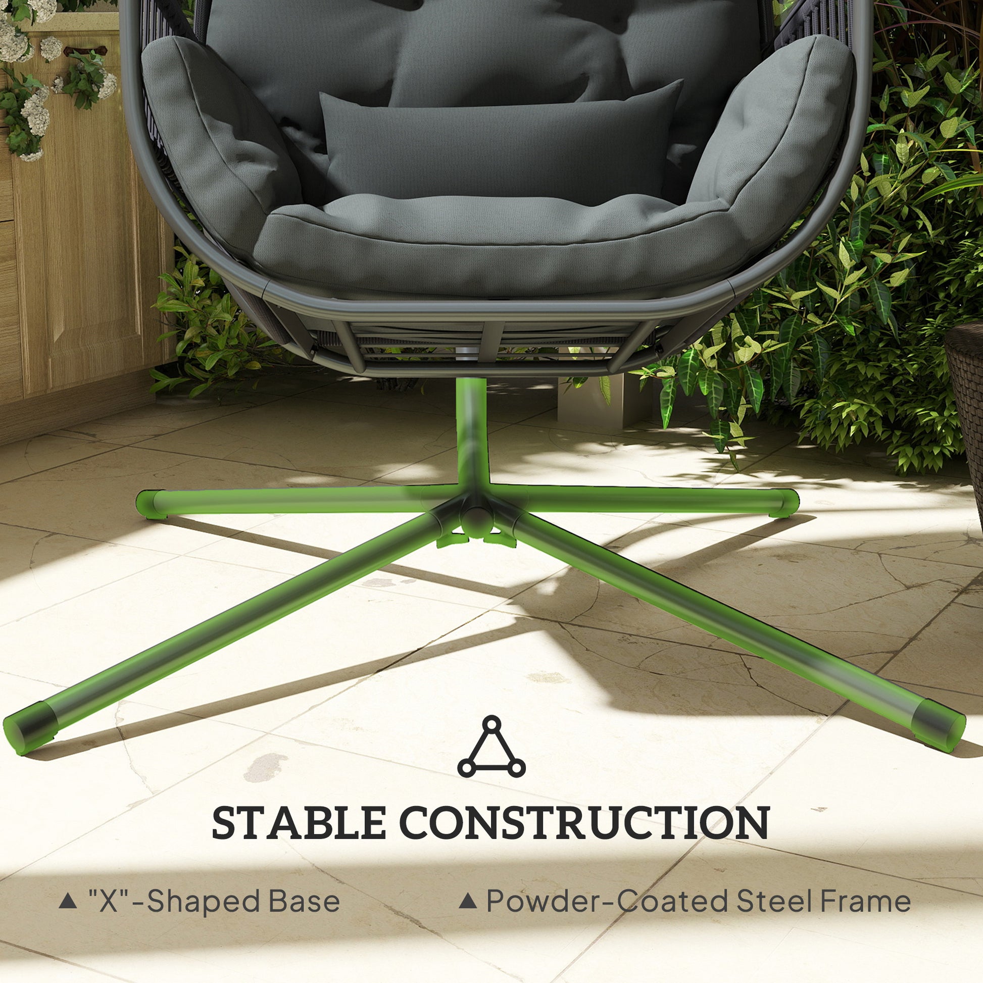 Outsunny Hanging Egg Chair Outdoor Indoor, Swing Hammock Chair with Stand, Cushions, Lumbar Pillow, Adjustable Height and Steel Frame for Garden Patio Lounge Porch, Dark Grey