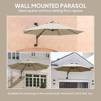 Outsunny 3(m) Wall-Mounted Parasol Shade, with Handle - Khaki