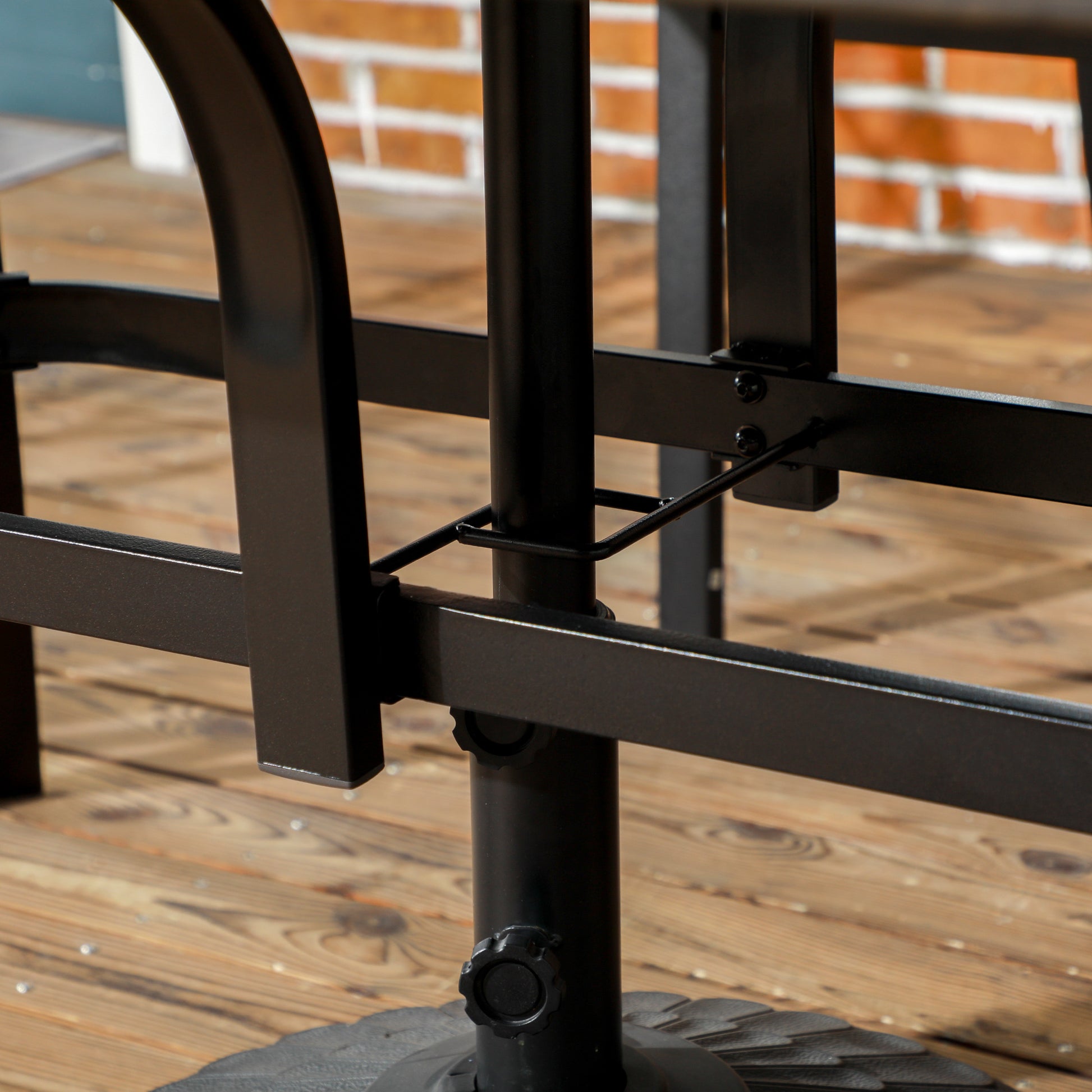 Outsunny Six-Seater Steel Garden Table, with ?41mm Parasol Hole - Wood-Effect