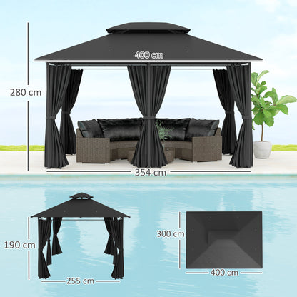 Outsunny 3 x 4m Steel Gazebo, with Curtains - Black