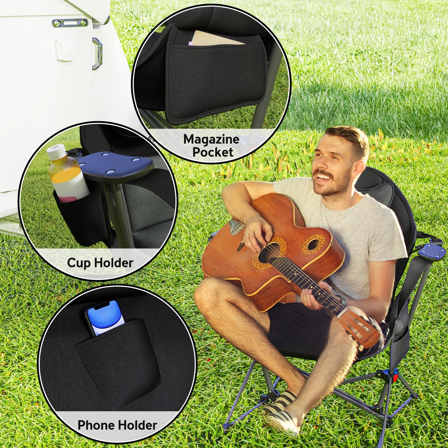 Outsunny Hammock Camping Chair Set of 2, Adjustable Back Swinging Camping Chair Portable Swinging Chair with Cup Holder, Headrest, Padded Seat and Carry Bag for Travel Fishing Hiking, Black