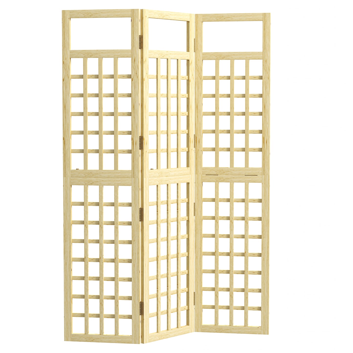 Outsunny 3-Panel Garden Privacy Screen, Freestanding Foldable Wooden Outdoor Divider/Trellis, Decorative Privacy Screen for Garden Patio Pool, 120 x 170 cm, Natural Wood Finish