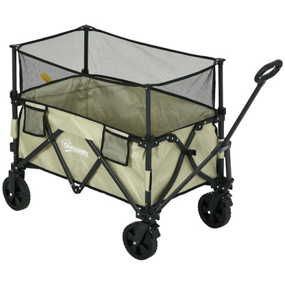 Outsunny Folding Garden Trolley, 180L Wagon Cart with Extendable Side Walls, for Beach, Camping, Festival, Green