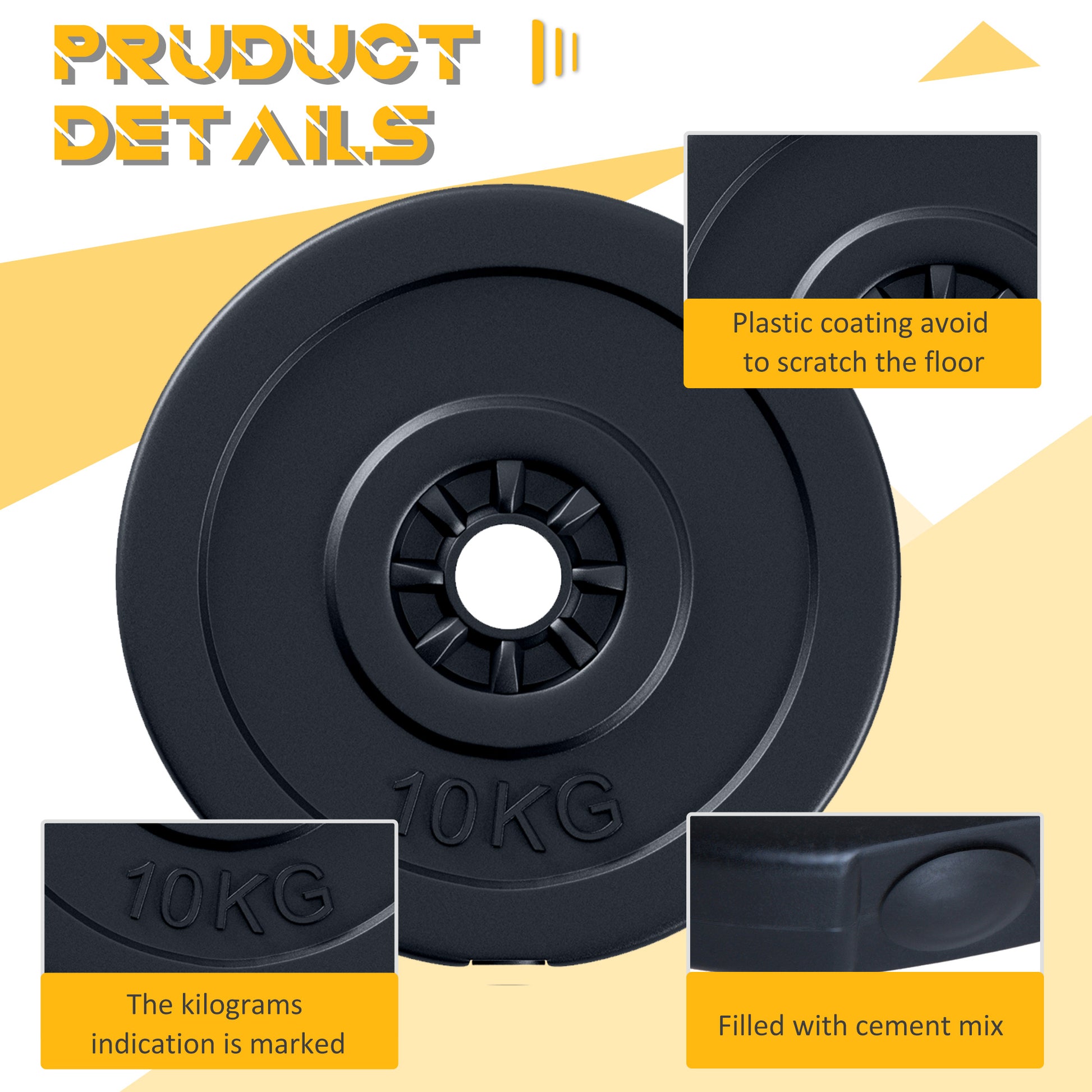 HOMCOM 4pc Durable Gym Barbell Plates Weight Dumbbell Set for Exercise Fitting Gym Body Workout Disc Weight Plate Set 2 x 5kg & 2 x 10kg Black
