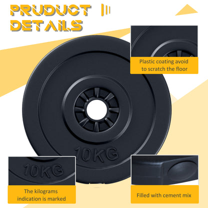 HOMCOM 4pc Durable Gym Barbell Plates Weight Dumbbell Set for Exercise Fitting Gym Body Workout Disc Weight Plate Set 2 x 5kg & 2 x 10kg Black