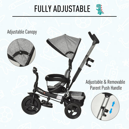 HOMCOM Toddler Bike Push Along Trike, 2-in-1 Cloth Tricycle Stroller w/ Push Handle, Detachable Guardrail & Storage Bag, Grey