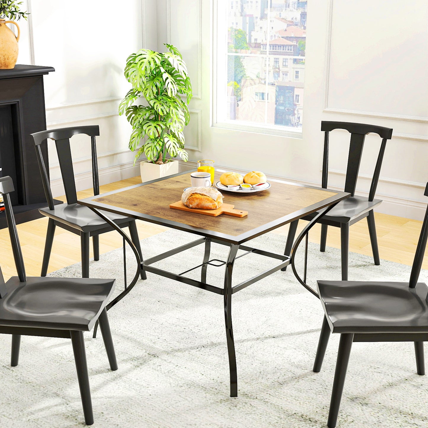 Outsunny Outdoor Garden Table Dining Table for 4 with Parasol Hole, Stone-Grain Effect PC Board Top for Patio, Garden, Brown