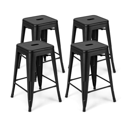 Set of 4 Metal Nesting Bar Stool with Handing Hole for Home Kitchen -Black