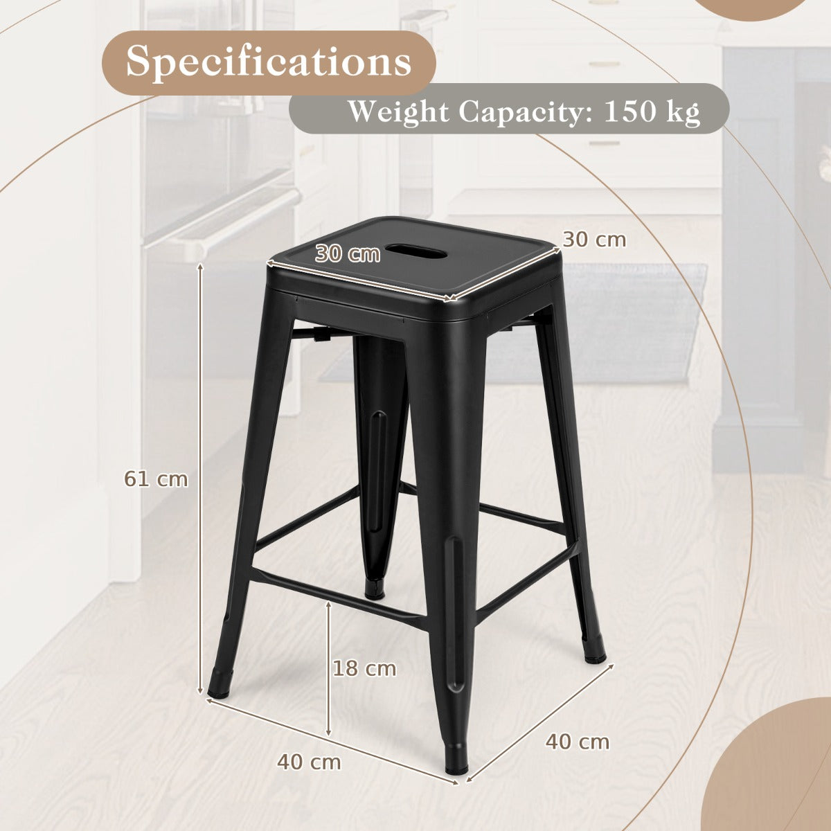 Set of 4 Metal Nesting Bar Stool with Handing Hole for Home Kitchen -Black