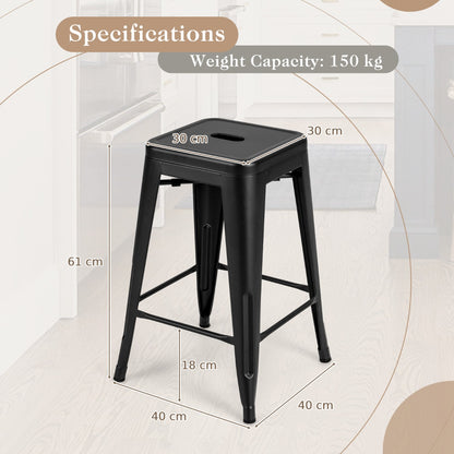 Set of 4 Metal Nesting Bar Stool with Handing Hole for Home Kitchen -Black