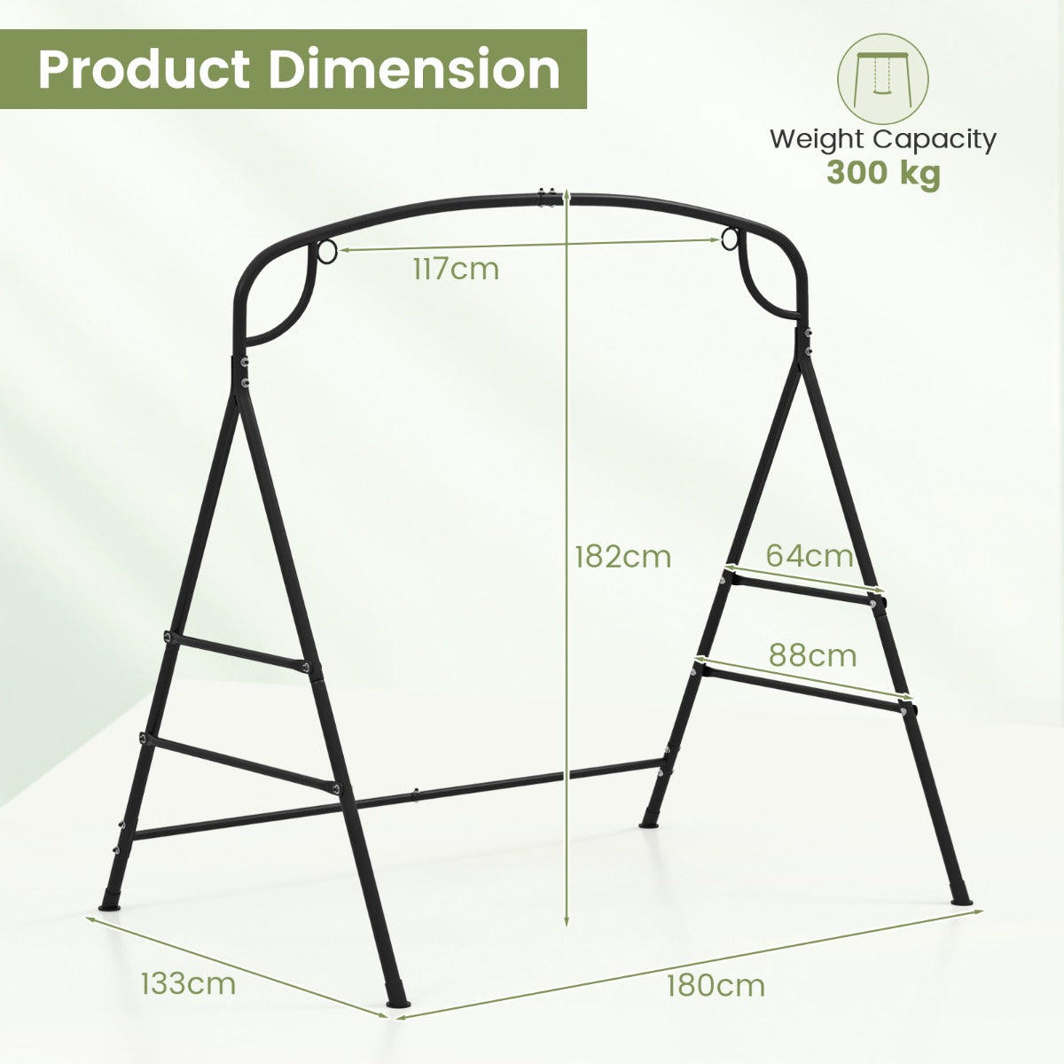 Patio Metal Swing Stand with Double Side Bars and 2-Ring Design-Black