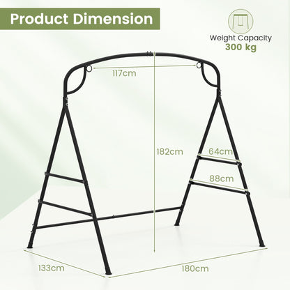 Patio Metal Swing Stand with Double Side Bars and 2-Ring Design-Black