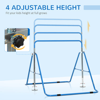 HOMCOM Gymnastics Bar for Kids, Folding Horizontal Bars with Adjustable Height, Training Bar with Triangle Base, Blue