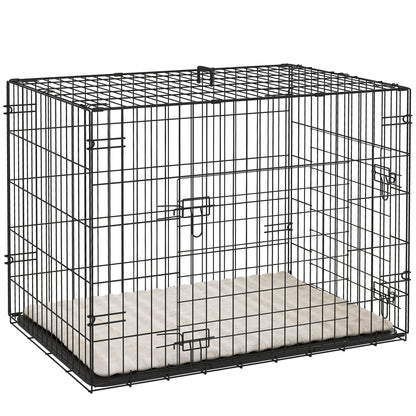 PawHut Foldable Dog Crate with 2 Doors with Tray, Soft Cushion, for Small Dogs, 76 x 53 x 60, Black