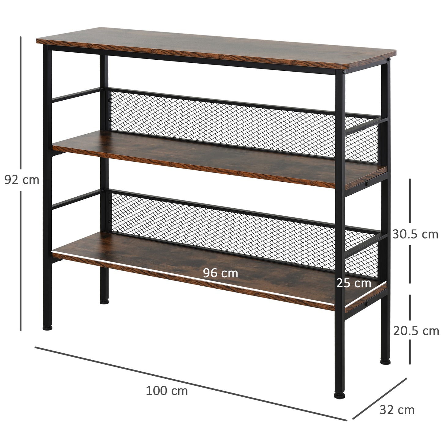 HOMCOM 3-Tier Corner Shelf Unit Adjustable Feet Back Panels Smooth Surface Home Office Stylish-Black Brown