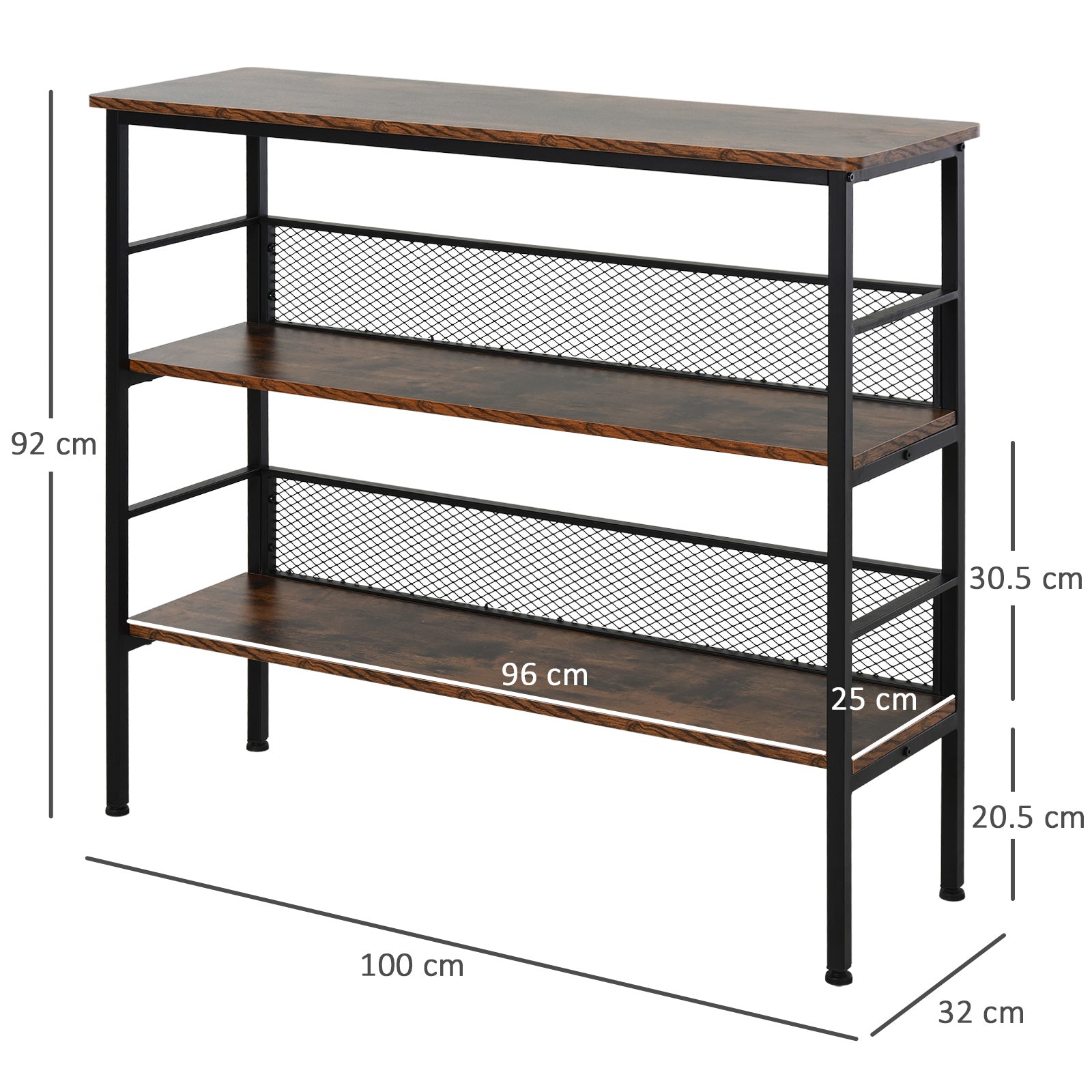 HOMCOM 3-Tier Corner Shelf Unit Adjustable Feet Back Panels Smooth Surface Home Office Stylish-Black Brown