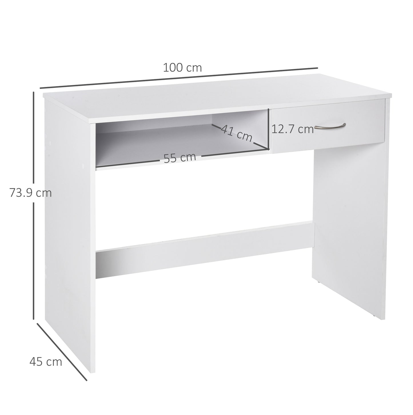 HOMCOM Computer Desk, Work Desk Table Study with Shelf Drawer, Study Table Storage Compartment, Writing Station Display Stylish Storage, White