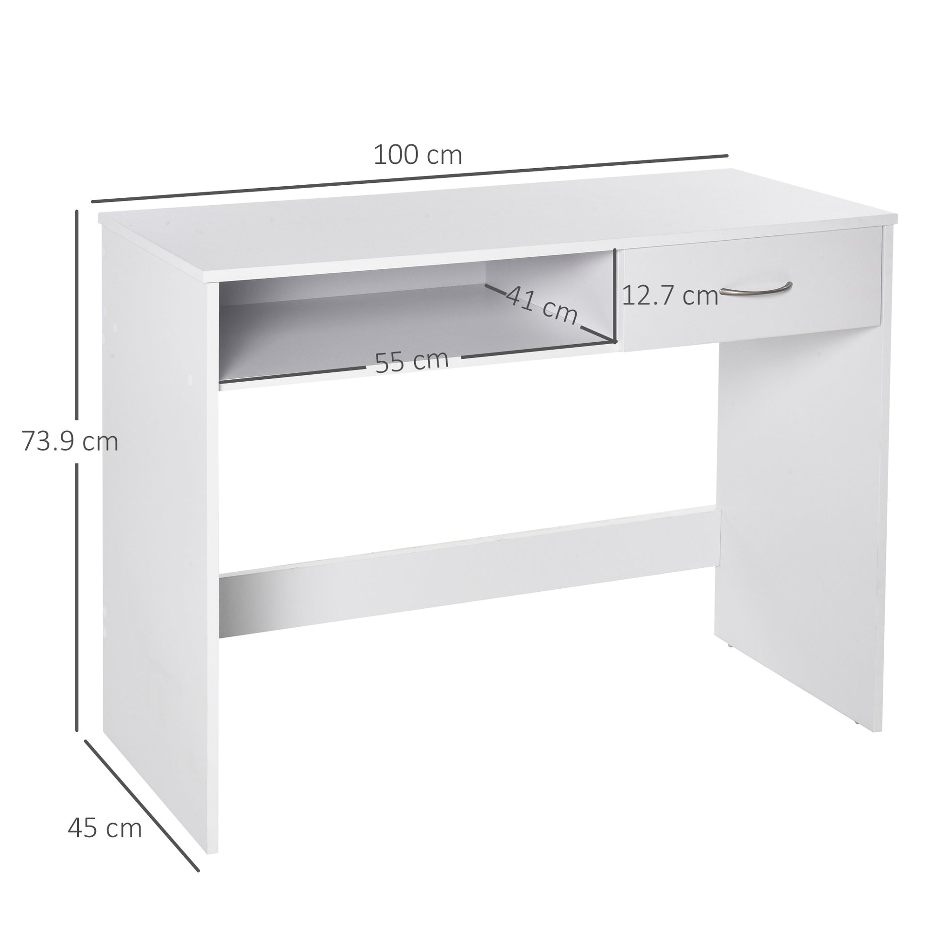 HOMCOM Computer Desk, Work Desk Table Study with Shelf Drawer, Study Table Storage Compartment, Writing Station Display Stylish Storage, White