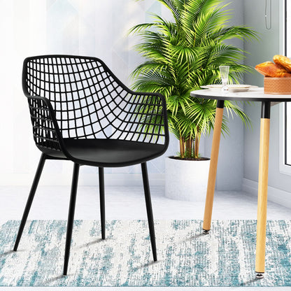 Modern Dining Chair Set of 4 with Airy Hollow Backrest-Black