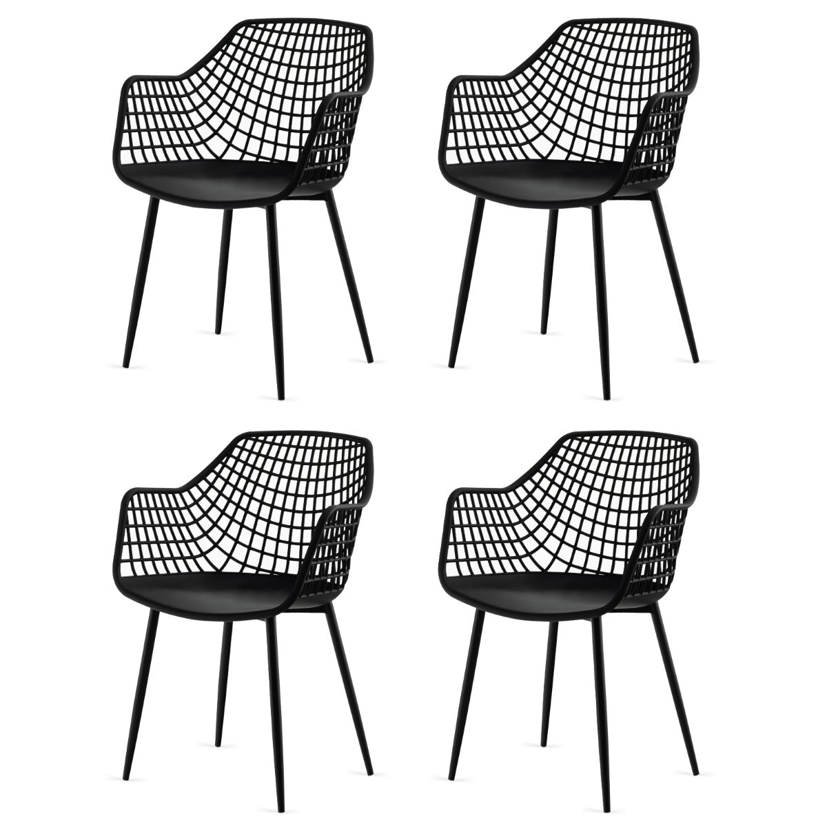 Modern Dining Chair Set of 4 with Airy Hollow Backrest-Black
