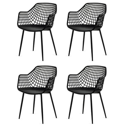 Modern Dining Chair Set of 4 with Airy Hollow Backrest-Black