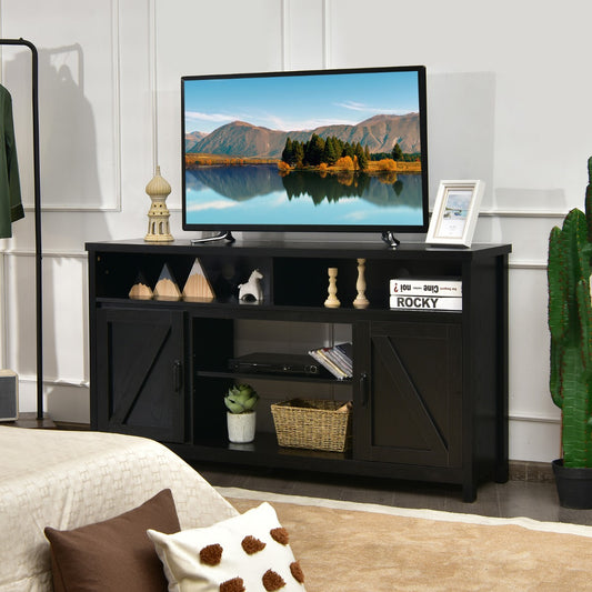 Modern Farmhouse TV Cabinet with Barn Doors for TVs Up to 65 Inches-Black
