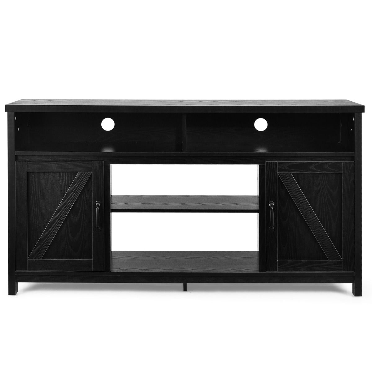 Modern Farmhouse TV Cabinet with Barn Doors for TVs Up to 65 Inches-Black