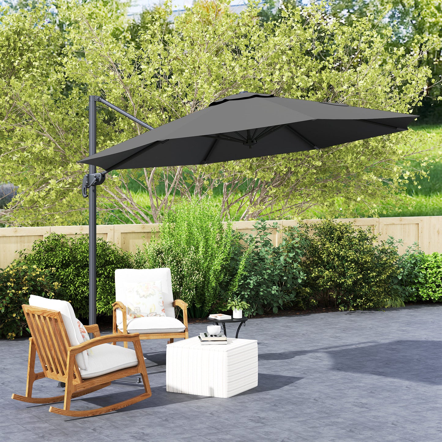Outsunny 3 x 3(m) Cantilever Parasol with Cross Base, Garden Umbrella with 360° Rotation, Crank Handle and Tilt for Outdoor, Black