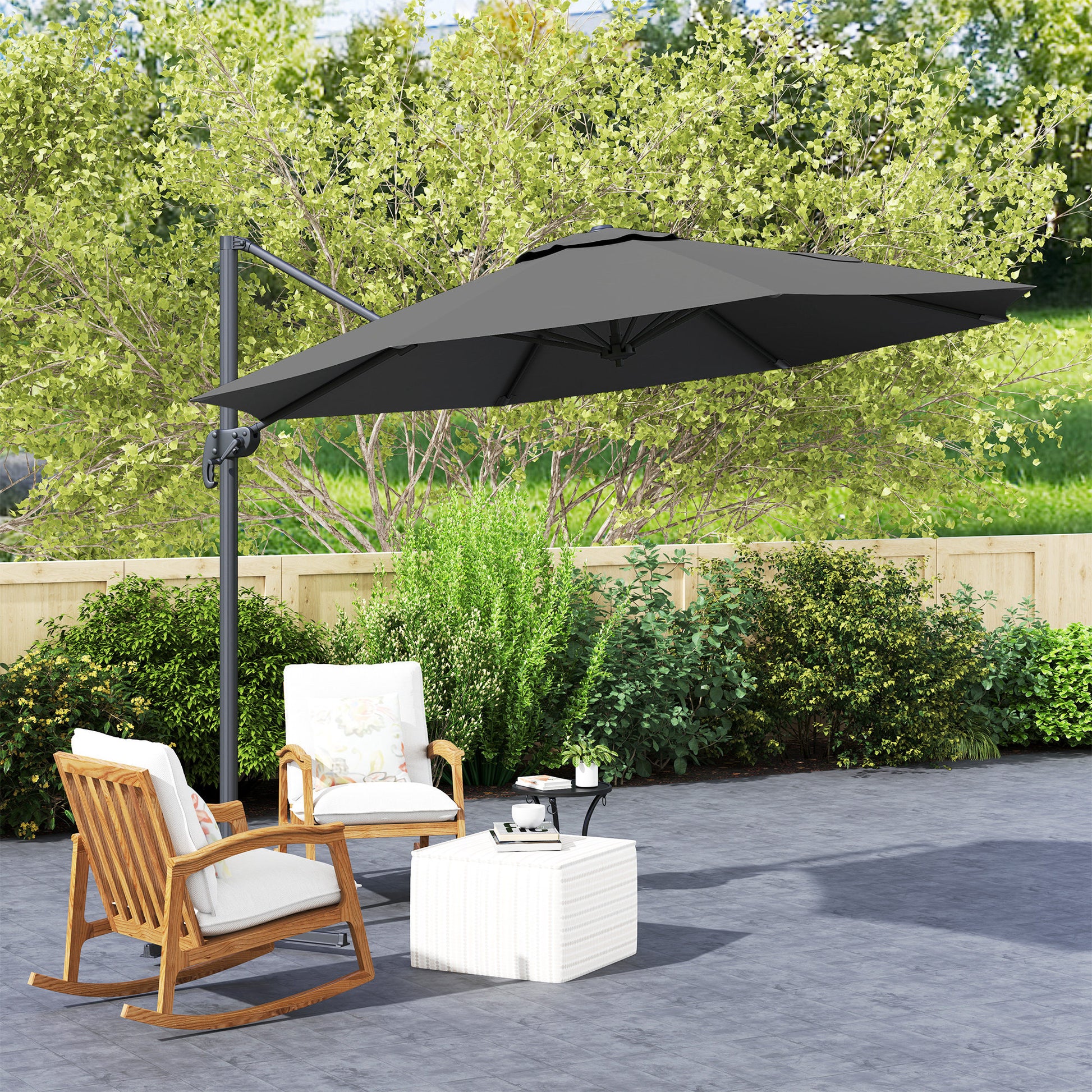 Outsunny 3 x 3(m) Cantilever Parasol with Cross Base, Garden Umbrella with 360° Rotation, Crank Handle and Tilt for Outdoor, Black