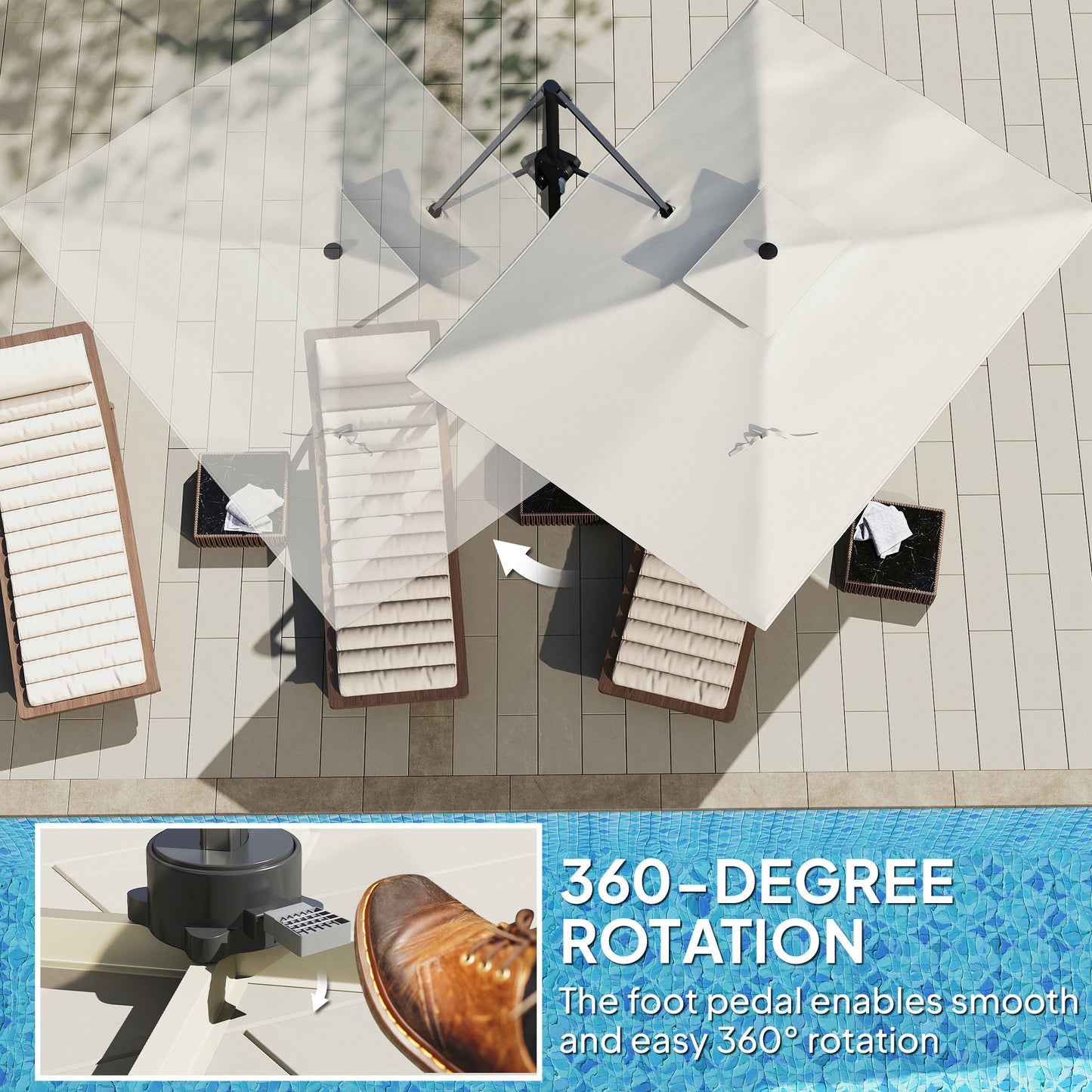 Outsunny 3.7 x 2.7 m Cantilever Parasol w/ 360° Rotation and Easy Tilt Adjustment, Aluminium Hanging Offset Outdoor Umbrella w/ Double Top and Cross Base, UPF50+ Hanging Sun Shade, Black