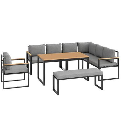 Outsunny Six Piece L Shaped Garden Furniture Set with 3 Loveseats - Natural Wood Finish
