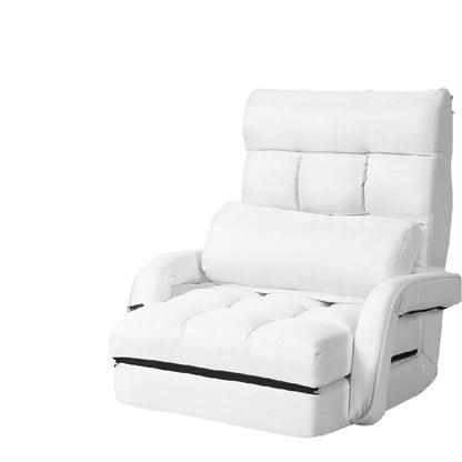 Adjustable Folding Floor Lazy Chair with Pillow-White