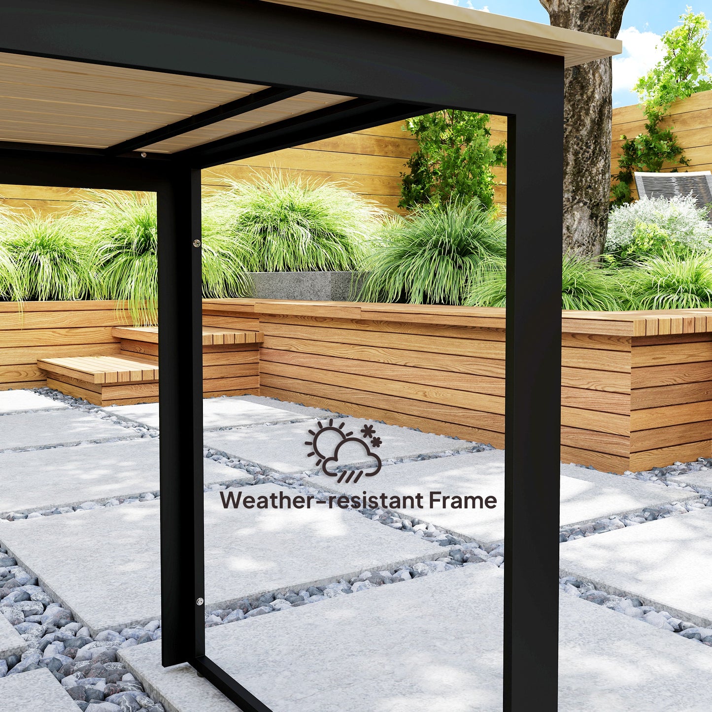 Outsunny Garden Table for 6 People, 175 x 78 x 75 cm Rectangle Outdoor Dining Table with Slatted Top, Metal Frame, for Balcony, Deck, Teak