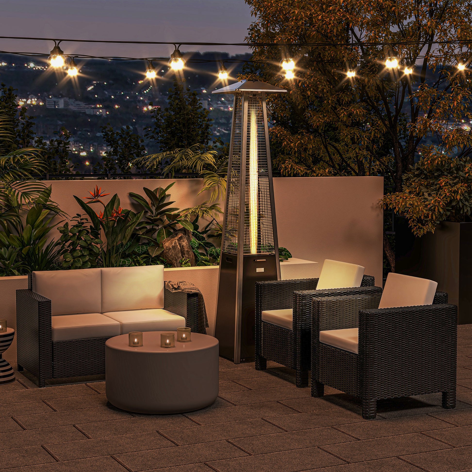 Outsunny Rattan Sofa, 2 Seater Garden Furniture with Soft Padded Cushion and Armrests, Wicker Garden Loveseat for Patio, Black