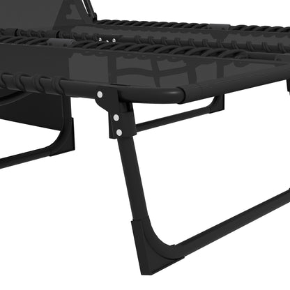 Outsunny Portable Sun Lounger Set of 2, Folding Camping Bed Cot, Reclining Lounge Chair 5-position Adjustable Backrest with Side Pocket, Pillow for Patio Garden Beach Pool, Black