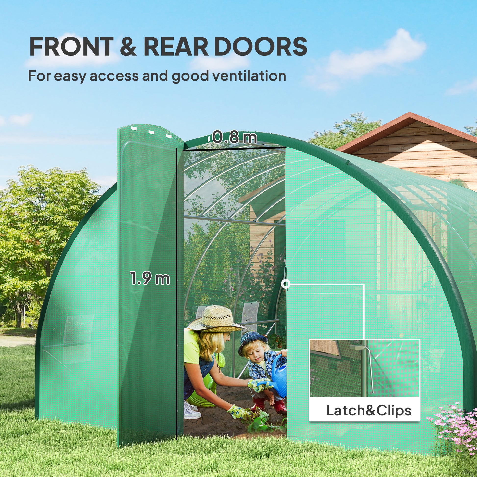 Outsunny 4 x 3(m) Polytunnel Greenhouse, with Windows and Doors - Green