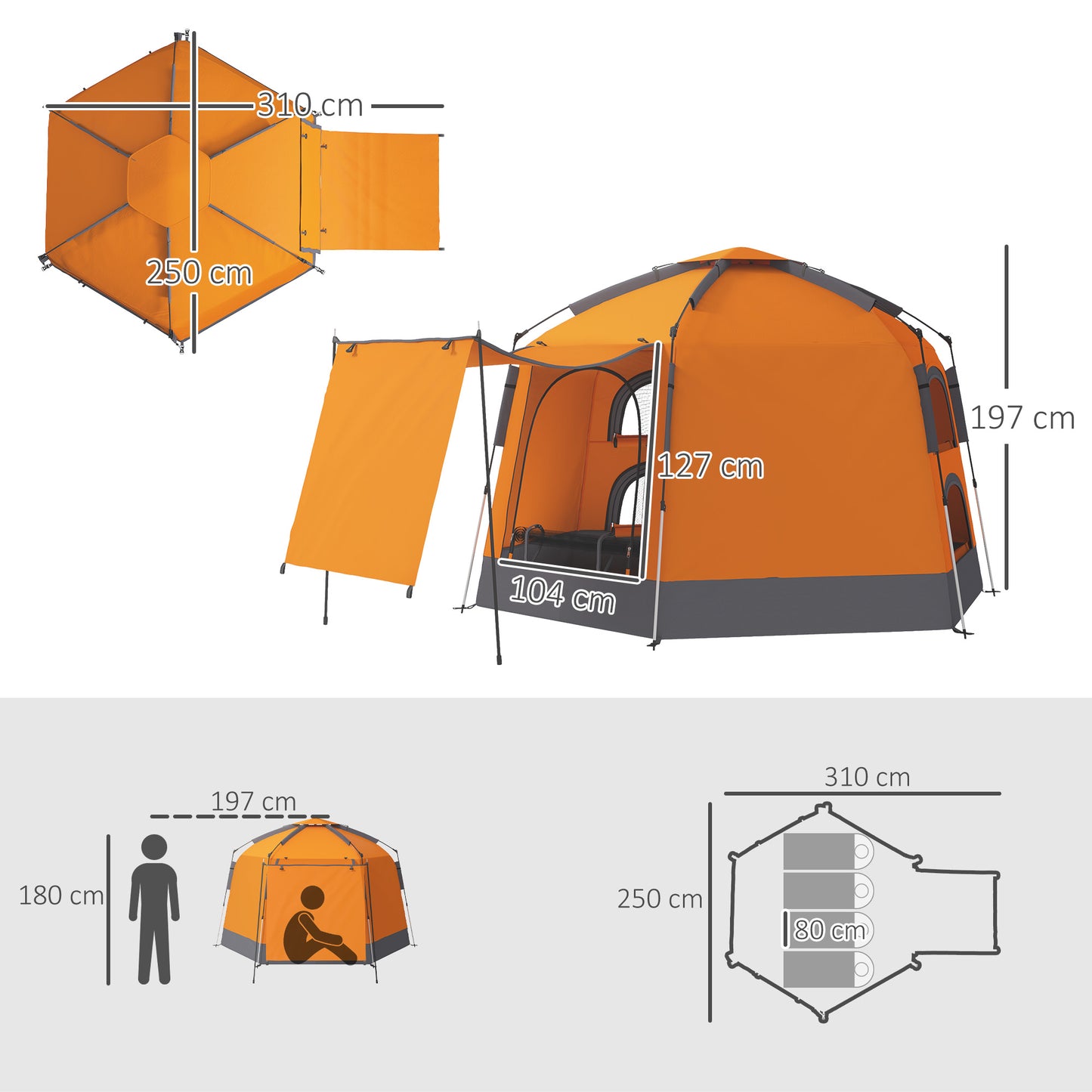 Outsunny Automatic Pop Up Camping Tent, Instant Setup 2-4 Man Tent with Mesh Windows, Waterproof & UV30+, Portable with Carry Bag for Fishing, Hiking, Backpacking, Orange
